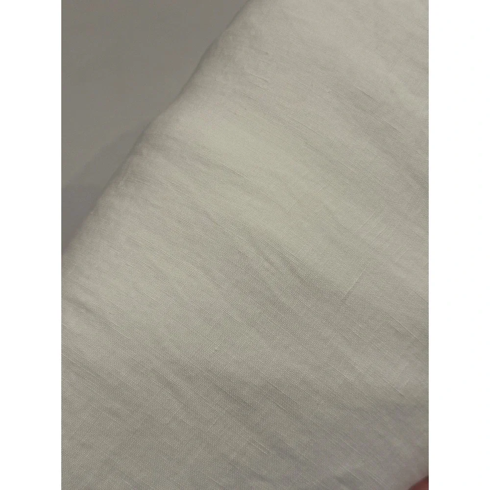 Eileen Fisher Home Flat Sheet King White Washed Linen Ruffle Hem Coastal Style